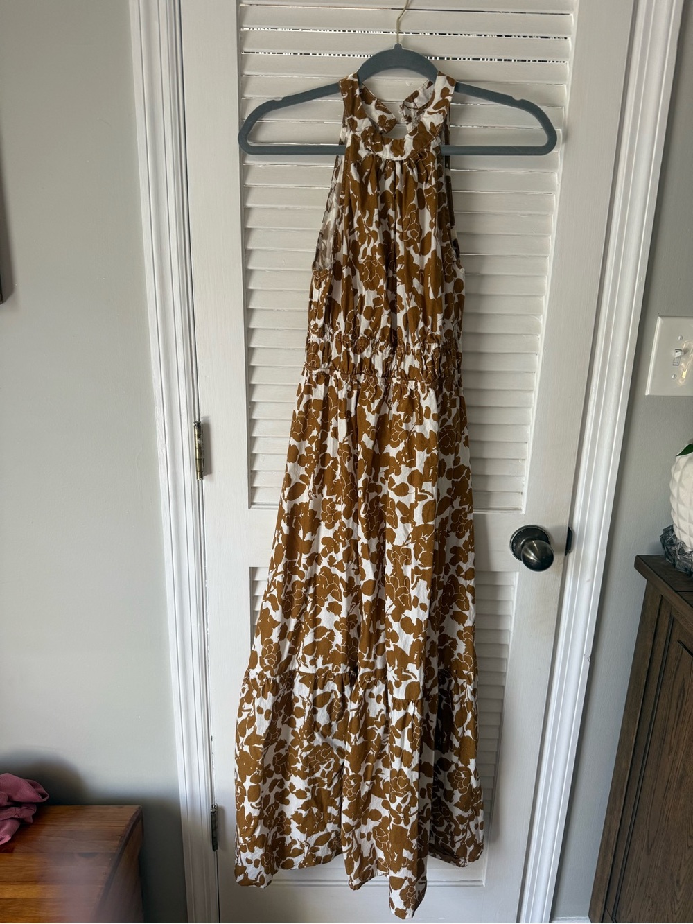 Lush Halter Maxi Dress in Brown and White Floral